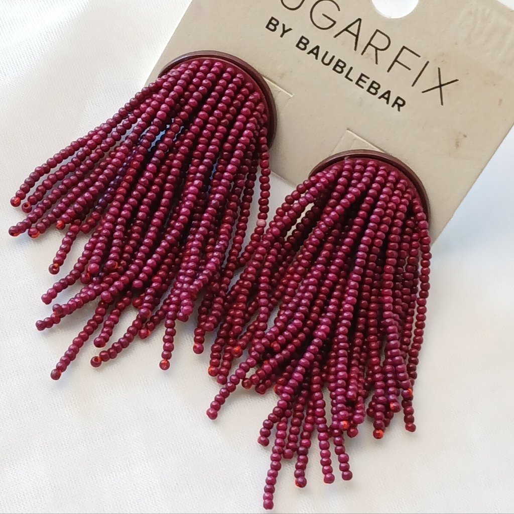 Sugarfix By Baublebar Burgundy Beaded Tassel Earrings Casual Dressy Fun